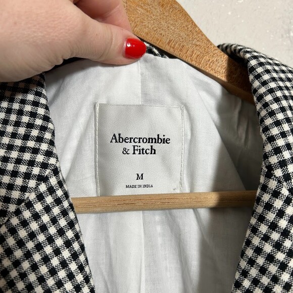 Abercrombie Fitch GIngham Linen-Blend Slouchy Blazer Jacket M Black Oversized - Picture 9 of 10